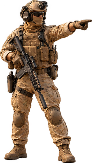Soldat weist ein